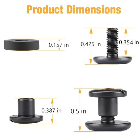 WARRIORLAND 12-Pack مسامير شيكاغو السوداء، DIY 0.35 "أطقم براغي لـ Kydex ومشابك جلدية لحافظة المسدس وأغماد السكاكين، تتضمن رؤوس تروس فيليبس + مثبتات مشقوقة مفتوحة + غسالات/فواصل مطاطية in Saudi Arabia