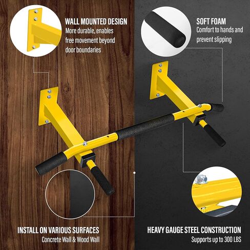 Yes4All متعددة الوظائف مثبتة على الحائط، شريط سحب لأعلى، محطة غمس للذقن للتمرين في صالة الألعاب الرياضية المنزلية، مجموعة برج الطاقة، معدات تدريب اللياقة البدنية تدعم 515 رطلاً in Kuwait
