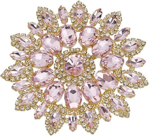 Round Rhinestone Applique 11x10.3cm/4.3x4.1Inch Light Rose Crystal with Metal Chain Back DIY Sewing Rhinestone Patch for Wedding Bridal Dress Clothes DIY Garments in Saudi Arabia
