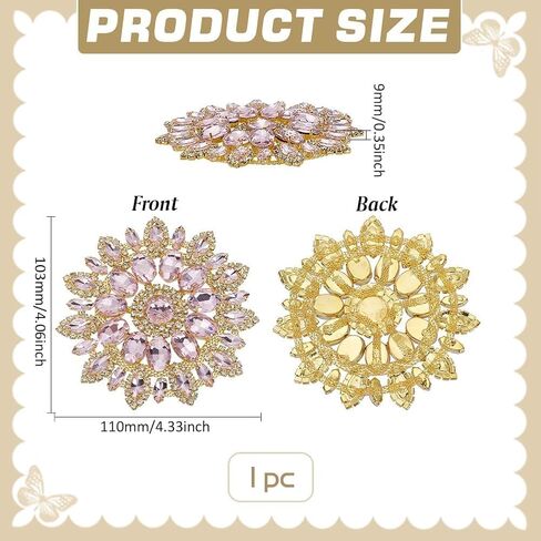 Round Rhinestone Applique 11x10.3cm/4.3x4.1Inch Light Rose Crystal with Metal Chain Back DIY Sewing Rhinestone Patch for Wedding Bridal Dress Clothes DIY Garments in Saudi Arabia