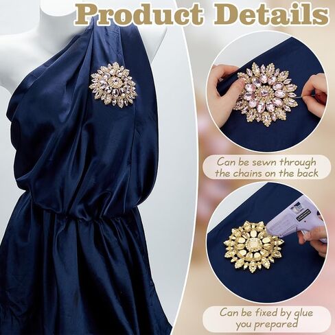 Round Rhinestone Applique 11x10.3cm/4.3x4.1Inch Light Rose Crystal with Metal Chain Back DIY Sewing Rhinestone Patch for Wedding Bridal Dress Clothes DIY Garments in Saudi Arabia