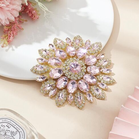 Round Rhinestone Applique 11x10.3cm/4.3x4.1Inch Light Rose Crystal with Metal Chain Back DIY Sewing Rhinestone Patch for Wedding Bridal Dress Clothes DIY Garments in Saudi Arabia
