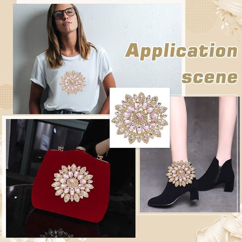 Round Rhinestone Applique 11x10.3cm/4.3x4.1Inch Light Rose Crystal with Metal Chain Back DIY Sewing Rhinestone Patch for Wedding Bridal Dress Clothes DIY Garments in Saudi Arabia