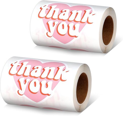 2 Rolls 2.4 Inch Pink Heart Labels, 240 Pcs Thank You Stickers, Large Personalized Self-Adhesive Sealing Sticker, Pink Thank You Stickers for Gift Packaging, Small Business in Saudi Arabia