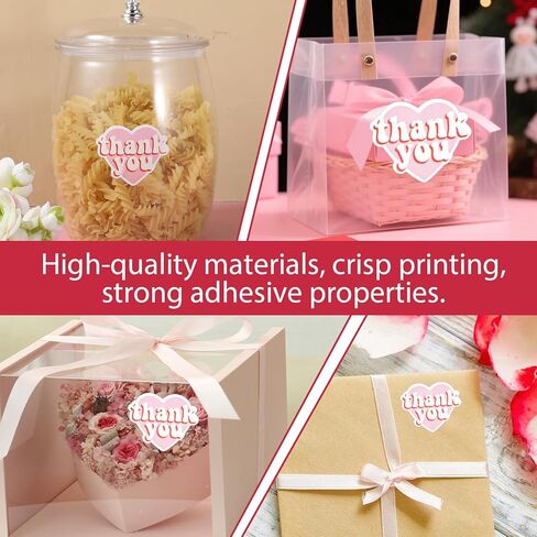 2 Rolls 2.4 Inch Pink Heart Labels, 240 Pcs Thank You Stickers, Large Personalized Self-Adhesive Sealing Sticker, Pink Thank You Stickers for Gift Packaging, Small Business in Saudi Arabia