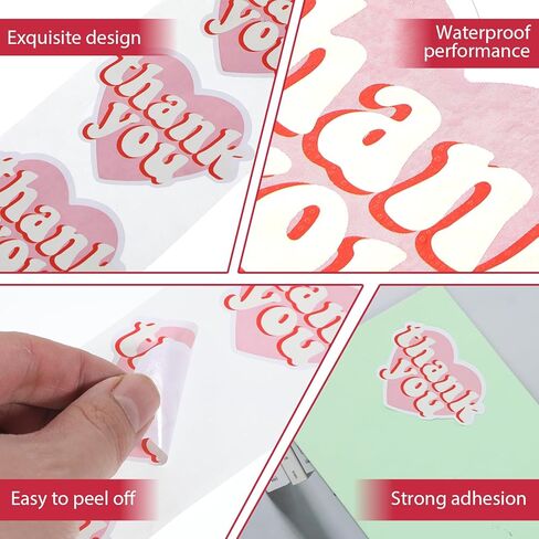 2 Rolls 2.4 Inch Pink Heart Labels, 240 Pcs Thank You Stickers, Large Personalized Self-Adhesive Sealing Sticker, Pink Thank You Stickers for Gift Packaging, Small Business in Saudi Arabia