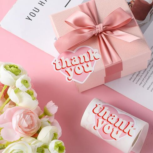 2 Rolls 2.4 Inch Pink Heart Labels, 240 Pcs Thank You Stickers, Large Personalized Self-Adhesive Sealing Sticker, Pink Thank You Stickers for Gift Packaging, Small Business in Saudi Arabia
