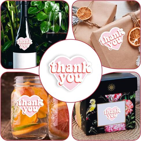 2 Rolls 2.4 Inch Pink Heart Labels, 240 Pcs Thank You Stickers, Large Personalized Self-Adhesive Sealing Sticker, Pink Thank You Stickers for Gift Packaging, Small Business in Saudi Arabia