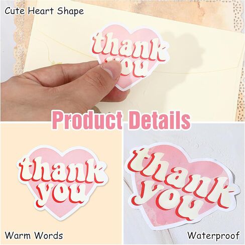 2 Rolls Pink Heart Shaped Thank You Sticker, Cute Thank You Stickers Wedding Sticker, Personalized Cookie Stickers Labels for Favors Packaging, Gift Bags, Weddings, Envelopes in Saudi Arabia