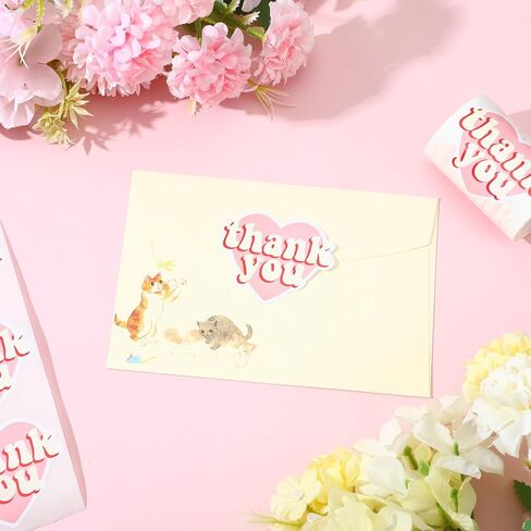 2 Rolls Pink Heart Shaped Thank You Sticker, Cute Thank You Stickers Wedding Sticker, Personalized Cookie Stickers Labels for Favors Packaging, Gift Bags, Weddings, Envelopes in Saudi Arabia