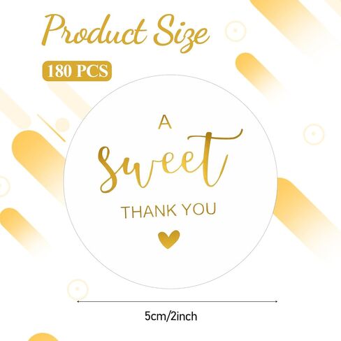 180 قطعة من ملصقات Sweet Thanks You، ملصقات تغليف مخصصة، ملصق شكرًا لك على الحفلات، ملصقات على شكل ظرف من رقائق الذهب الشفاف، ملصقات ذاتية اللصق لحفلات الزفاف وحفلات استقبال المولود الجديد وأعياد الميلاد، مصنوعة يدويًا in Saudi Arabia