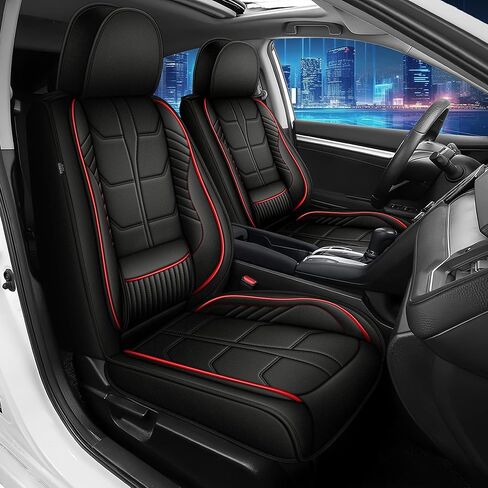 Car Seat Covers Fit for Honda Civic 2003-2026 Leather Seat Covers Full Set with Lumbar Support（Black&Redline,G-121 in Saudi Arabia