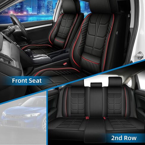 Car Seat Covers Fit for Honda Civic 2003-2026 Leather Seat Covers Full Set with Lumbar Support（Black&Redline,G-121 in Saudi Arabia