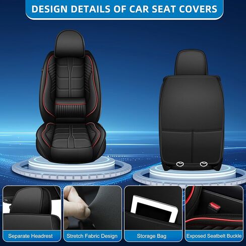 Car Seat Covers Fit for Honda Civic 2003-2026 Leather Seat Covers Full Set with Lumbar Support（Black&Redline,G-121 in Saudi Arabia