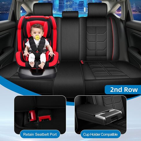 Car Seat Covers Fit for Honda Civic 2003-2026 Leather Seat Covers Full Set with Lumbar Support（Black&Redline,G-121 in Saudi Arabia