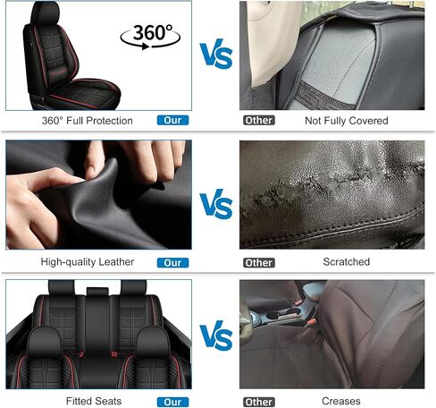Car Seat Covers Fit for Honda Civic 2003-2026 Leather Seat Covers Full Set with Lumbar Support（Black&Redline,G-121 in Saudi Arabia