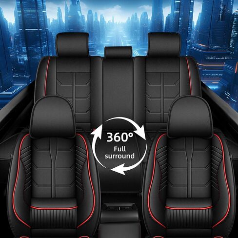 Car Seat Covers Fit for Honda Civic 2003-2026 Leather Seat Covers Full Set with Lumbar Support（Black&Redline,G-121 in Saudi Arabia