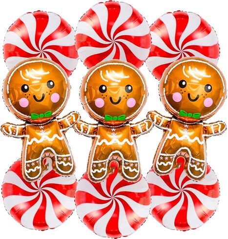 9 قطع بالونات عيد الميلاد بالونات الزنجبيل، بالونات قصب الحلوى الحمراء لعطلات أعياد الميلاد وحفلات استقبال المولود الجديد وزينة حفلات خبز الزنجبيل in Kuwait