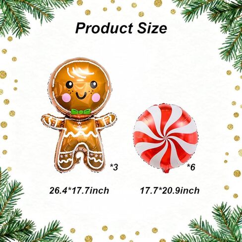 9 قطع بالونات عيد الميلاد بالونات الزنجبيل، بالونات قصب الحلوى الحمراء لعطلات أعياد الميلاد وحفلات استقبال المولود الجديد وزينة حفلات خبز الزنجبيل in Kuwait