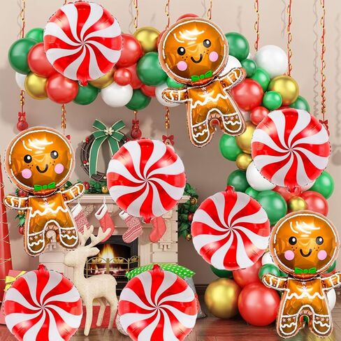 9 قطع بالونات عيد الميلاد بالونات الزنجبيل، بالونات قصب الحلوى الحمراء لعطلات أعياد الميلاد وحفلات استقبال المولود الجديد وزينة حفلات خبز الزنجبيل in Kuwait