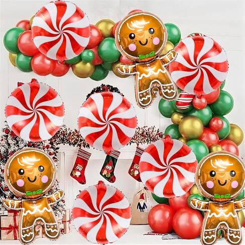 9 قطع بالونات عيد الميلاد بالونات الزنجبيل، بالونات قصب الحلوى الحمراء لعطلات أعياد الميلاد وحفلات استقبال المولود الجديد وزينة حفلات خبز الزنجبيل in Kuwait