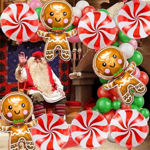 9 قطع بالونات عيد الميلاد بالونات الزنجبيل، بالونات قصب الحلوى الحمراء لعطلات أعياد الميلاد وحفلات استقبال المولود الجديد وزينة حفلات خبز الزنجبيل in Kuwait