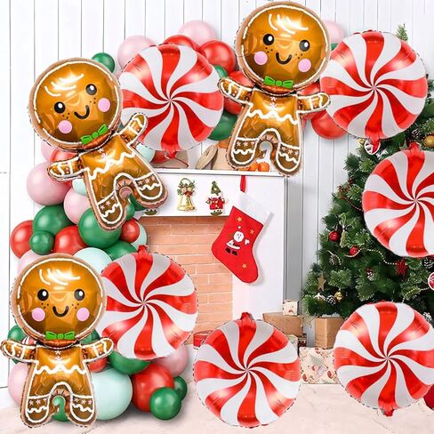 9 قطع بالونات عيد الميلاد بالونات الزنجبيل، بالونات قصب الحلوى الحمراء لعطلات أعياد الميلاد وحفلات استقبال المولود الجديد وزينة حفلات خبز الزنجبيل in Kuwait