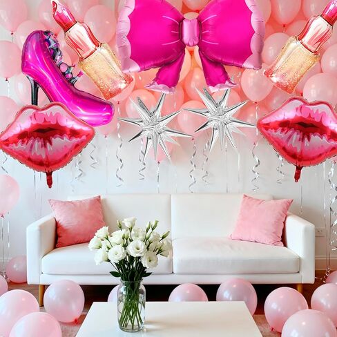 8pcs Single Girl Party decorations,Lip lipstick foil Lady high heels Explosion Star Balloon for wedding Valentine's Day, bridal shower, Girl Spa Party Supplies ，Baby Shower in Saudi Arabia