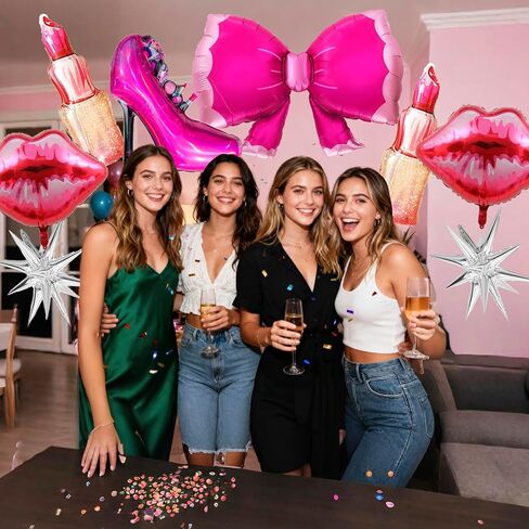 8pcs Single Girl Party decorations,Lip lipstick foil Lady high heels Explosion Star Balloon for wedding Valentine's Day, bridal shower, Girl Spa Party Supplies ，Baby Shower in Saudi Arabia