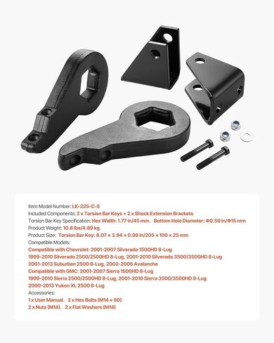 VEVOR 3 Inch Front Leveling Lift Kit for 2001-2010 Chevy Silverado/GMC Sierra 2500HD/3500HD 8-Lug, 01-07 Silverado/Sierra 1500HD, Torsion Bar Keys Suspension Level Kit with 2 Shock Extension Brackets in Saudi Arabia