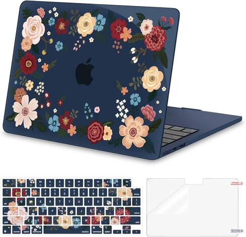 حافظة MOSISO متوافقة مع جهاز MacBook Air 13 بوصة 2025 2024 2023 2022 M4 A3240 M3 A3113 M2 A2681، غلاف صلب للرسومات النباتية وغطاء لوحة المفاتيح وطبقة شاشة لجهاز MacBook Air 13.6 بوصة، أزرق in Saudi Arabia