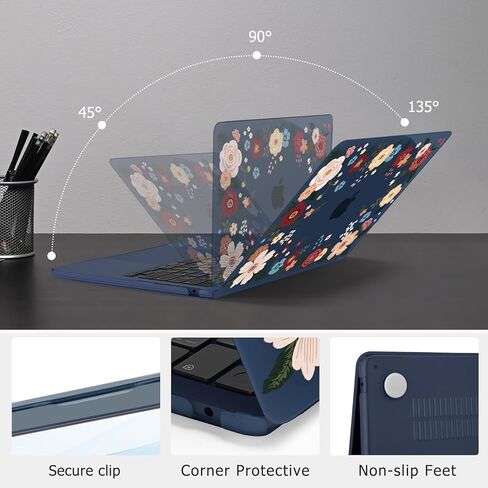 حافظة MOSISO متوافقة مع جهاز MacBook Air 13 بوصة 2025 2024 2023 2022 M4 A3240 M3 A3113 M2 A2681، غلاف صلب للرسومات النباتية وغطاء لوحة المفاتيح وطبقة شاشة لجهاز MacBook Air 13.6 بوصة، أزرق in Saudi Arabia