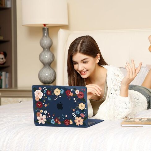 حافظة MOSISO متوافقة مع جهاز MacBook Air 13 بوصة 2025 2024 2023 2022 M4 A3240 M3 A3113 M2 A2681، غلاف صلب للرسومات النباتية وغطاء لوحة المفاتيح وطبقة شاشة لجهاز MacBook Air 13.6 بوصة، أزرق in Saudi Arabia
