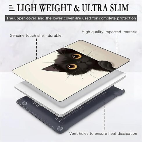 Compatible with MacBook Air 13.6 Inch 2022 2025 Release M2 A2681 M4 A3240 Plastic Black Computer Case for Girl Boy Fashion Pattern Big Eyes Black Cat Peeping Out in Saudi Arabia