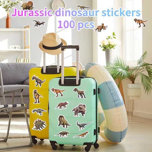 100Pcs of Waterproof Vinyl Dinosaur Stickers Featuring Jurassic-Themed Designs, Ideal for Children, Teens, and Enthusiasts. Suitable for Use On Water Bottles, Laptops, Skateboards A in Saudi Arabia