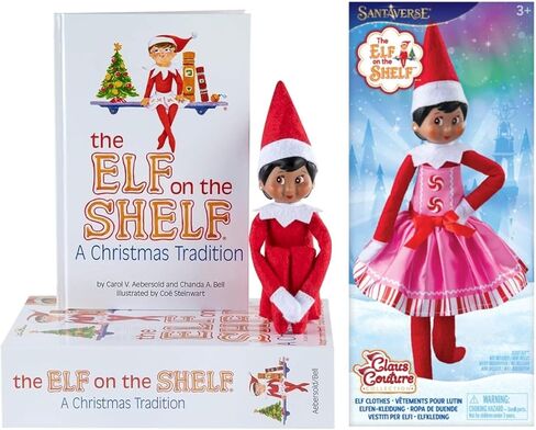 مجموعة صندوق The Elf on the Shelf مع Pixie Scout Elf (فتاة ذات عيون بنية)، وكتاب القصص القصيرة وإكسسوار فستان الحفلات الوردي النعناع [حزمة متعددة العناصر] in Saudi Arabia