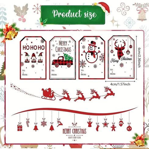 100pcs Festive Christmas Gift Tags – Santa Claus, Snowman & Reindeer Patterns – Perfect for Holiday Gifting in Saudi Arabia