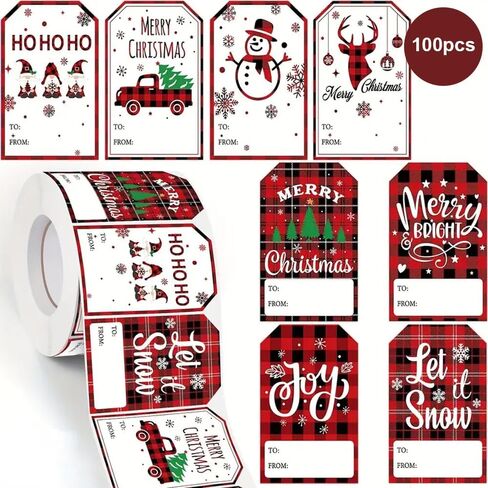 100pcs Festive Christmas Gift Tags – Santa Claus, Snowman & Reindeer Patterns – Perfect for Holiday Gifting in Saudi Arabia