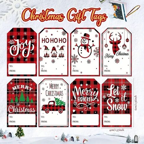 100pcs Festive Christmas Gift Tags – Santa Claus, Snowman & Reindeer Patterns – Perfect for Holiday Gifting in Saudi Arabia