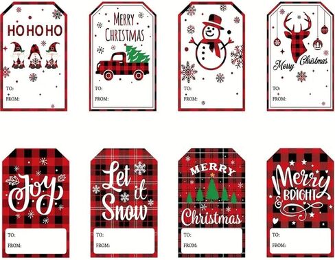 100pcs Festive Christmas Gift Tags – Santa Claus, Snowman & Reindeer Patterns – Perfect for Holiday Gifting in Saudi Arabia