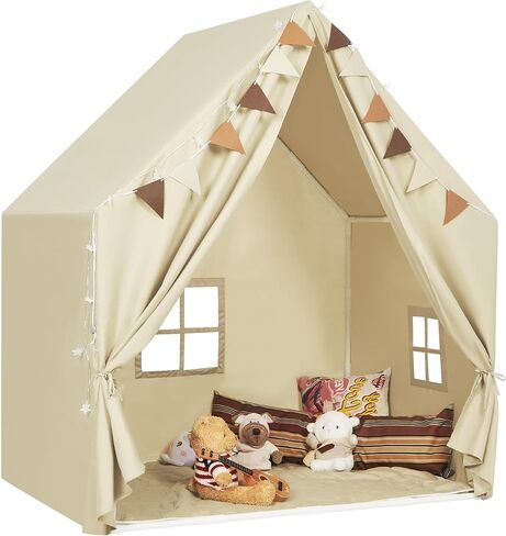 MORITECK Kids Play Tent with Padded Mat & Star LED Lights for Ages 4-8-10 Year Old Girls Boys, Large Cute Indoor Play Room House Tent for Toddler Children in Kuwait