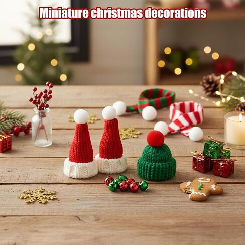 32 Pieces Miniature ,HatsMini Hats for Crafts, 8 Green Hats and RED Hats, 8 Red and GreenScarves, 8 Red and White Scarves, Cotton Material for DIY Projects, Holiday Decorations in Kuwait