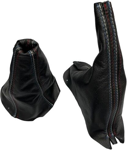 غطاء حذاء يدوي من الجلد الطبيعي وغطاء حذاء Shift في M/Stitch متوافق مع Ford Mustang GT 1994 1995 1996 1997 1998 1999 2000 2001 2002 2003 2004 (صنع في الولايات المتحدة الأمريكية) (مجموعة) in Kuwait