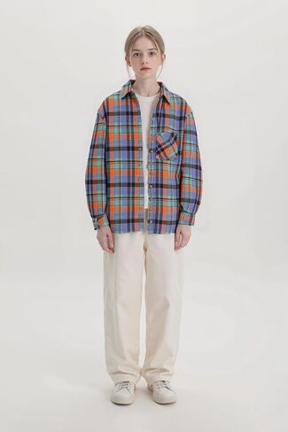 SELINK Girls Long Sleeve Flannel Shirt Kids Buffalo Plaid Button Down Shirt Casual Cute Flannel Blouse Tops in Kuwait