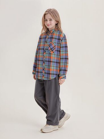 SELINK Girls Long Sleeve Flannel Shirt Kids Buffalo Plaid Button Down Shirt Casual Cute Flannel Blouse Tops in Kuwait
