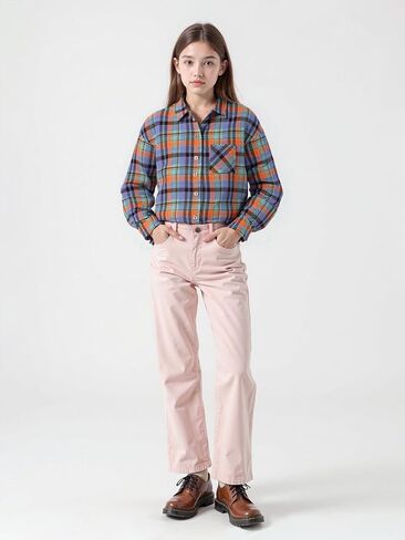 SELINK Girls Long Sleeve Flannel Shirt Kids Buffalo Plaid Button Down Shirt Casual Cute Flannel Blouse Tops in Kuwait