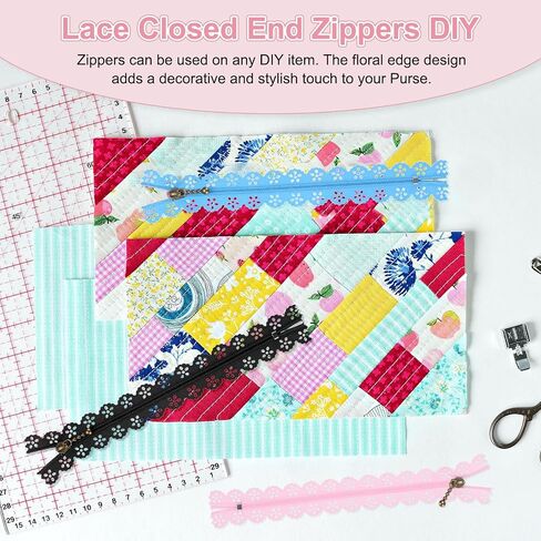 M METERXITY 20 Pack Lace Zippers for Sewing, 9.3In Nylon Flower Exposed Decorative Crochet Zippers for DIY Sewing Bags/Purses/Crafts/Clothing Wedding Dress [Sky Blue] in Saudi Arabia