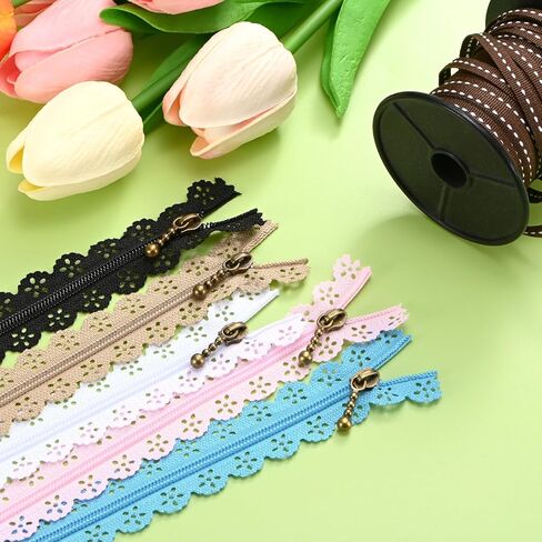 M METERXITY 20 Pack Lace Zippers for Sewing, 9.3In Nylon Flower Exposed Decorative Crochet Zippers for DIY Sewing Bags/Purses/Crafts/Clothing Wedding Dress [Sky Blue] in Saudi Arabia