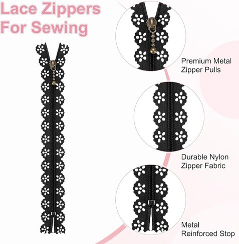 M METERXITY 20 Pack Lace Zippers for Sewing, 9.3In Nylon Flower Exposed Decorative Crochet Zippers for DIY Sewing Bags/Purses/Crafts/Clothing Wedding Dress [Sky Blue] in Saudi Arabia
