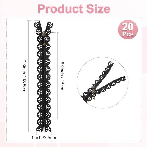 M METERXITY 20 Pack Lace Zippers for Sewing, 9.3In Nylon Flower Exposed Decorative Crochet Zippers for DIY Sewing Bags/Purses/Crafts/Clothing Wedding Dress [Sky Blue] in Saudi Arabia
